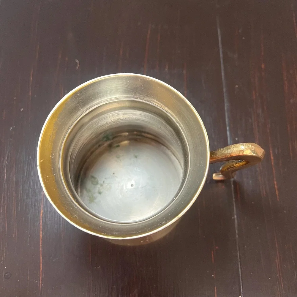 Vintage Brass Tankard Mug Polished Brass Stein Sculptural Handle Mid Century Bar